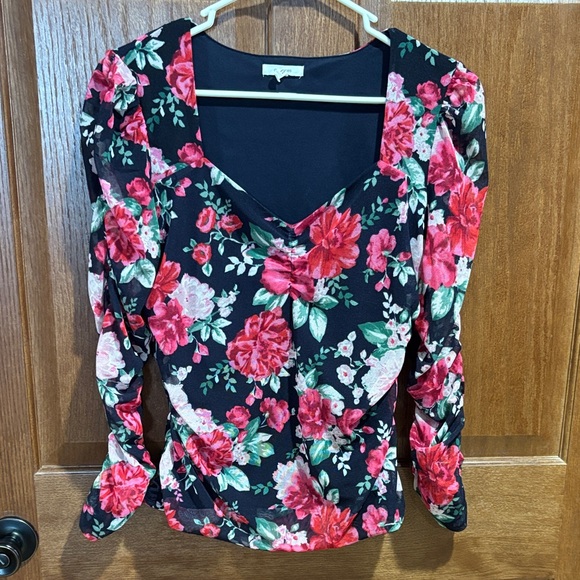 Maurices Tops - Maurices Black Blouse with Red and Pink Floral Design